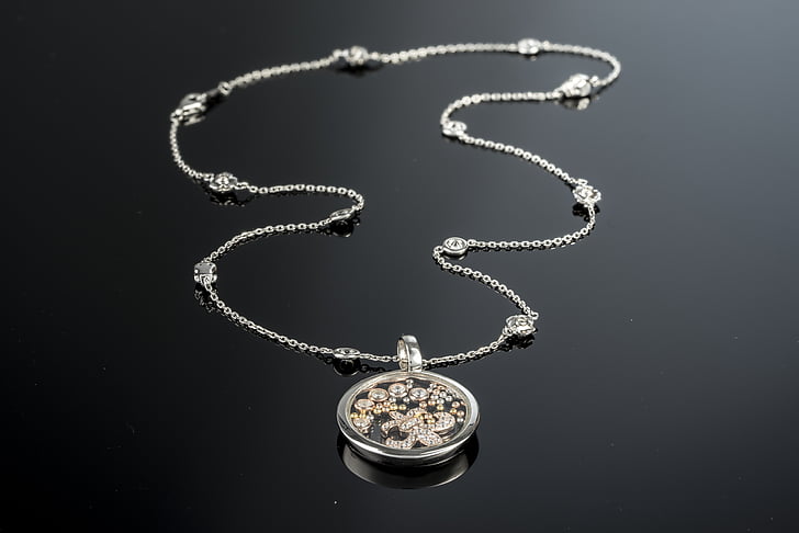 zrcadlo, odpružení, Chopard, řetěz, krystal, stříbrná, náhrdelník