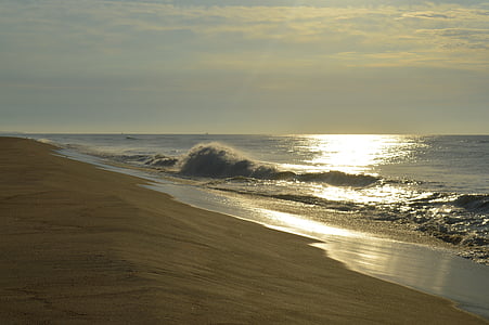 Montauk, salida del sol, Océano, Playa, Costa, ondas, paisaje