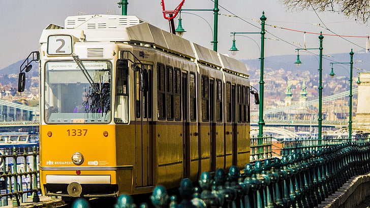 Budapešť, tramvaj, město, stadsfoto, Maďarsko, Veřejná doprava, vlak - vozidla