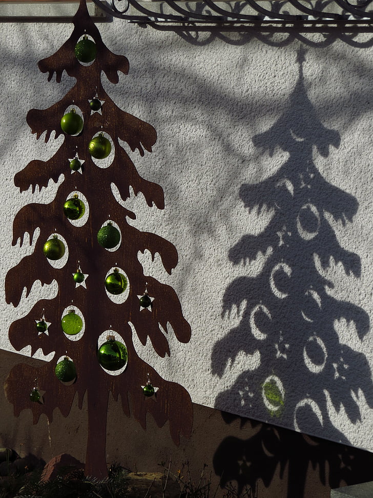 shadow, drop shadow, christmas tree, metal, glaskugeln, christmas, weihnachtsbaumschmuck