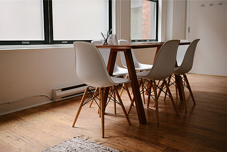 tabel, stoelen, moderne, ontwerp, decor, meubilair, interieur