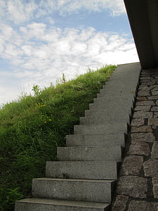 escadas, estrada, surgimento, gradualmente, céu, Prado, chuva