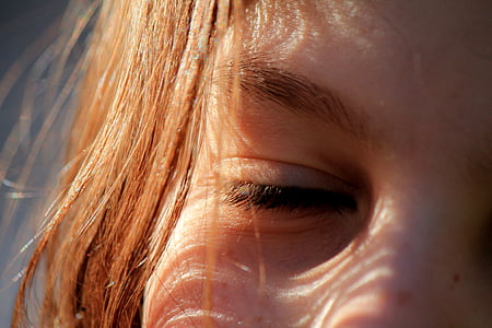 cô gái bé nhỏ, mắt, mặt trời, tóc, khuôn mặt