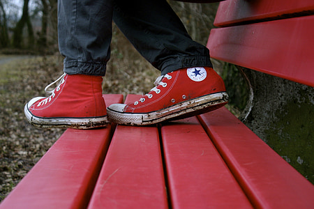 buty, Converse, czerwony, buty, na zewnątrz