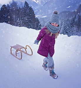 person, human, child, girl, toboggan, slide, winter