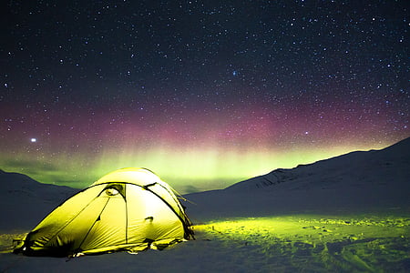 aurores, campament, tenda, aventura, foc, vacances, natura