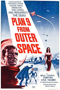 cartel de la película, película de la característica, Plan 9 del espacio exterior, 1959, madera del Ed