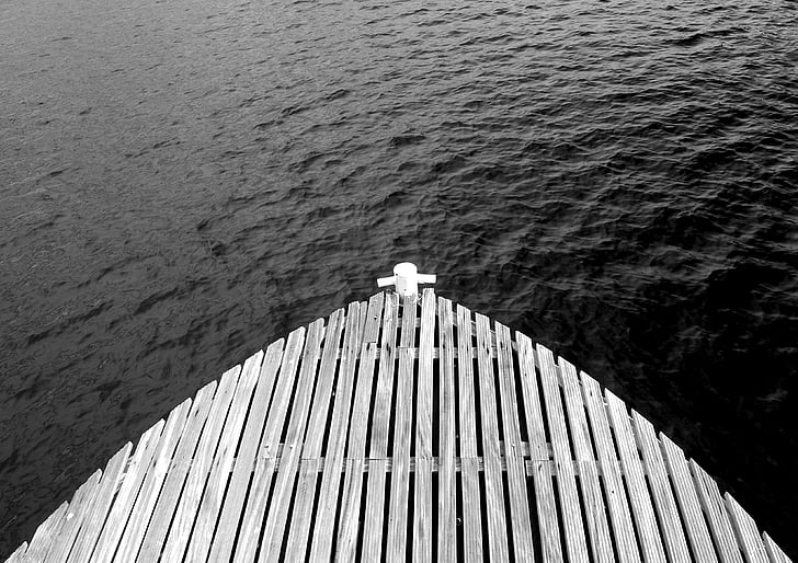 dock, black white, wood, sea, water, waves, nature