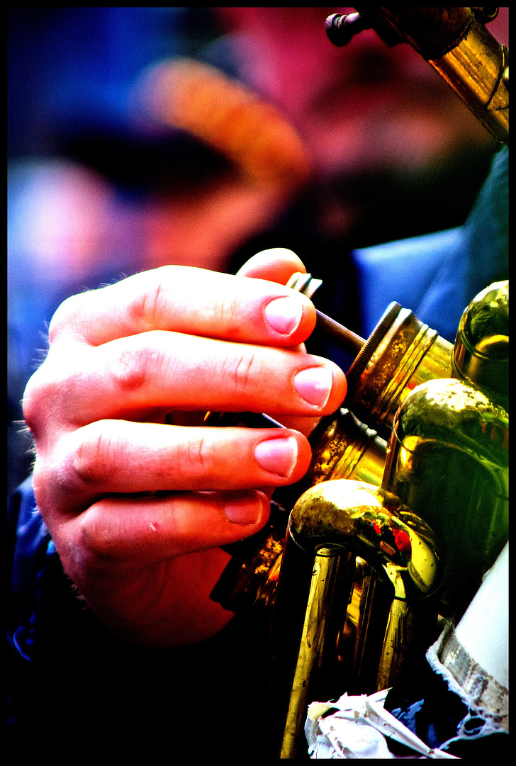 mūzika, mūziķis, trompete, krāsas, pirksti