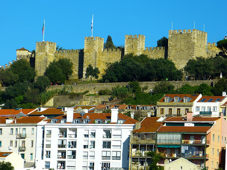 Lisszabon, Lisboa, Portugália, Castle, erőd, torony, Kőműves