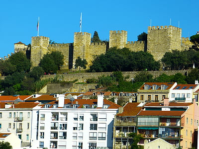 Lissabon, Lisboa, Portugal, Castle, fæstning, Tower, Murværk