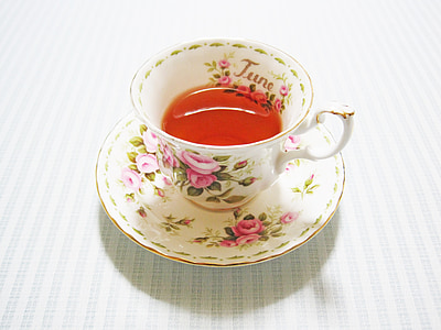 hora del té, taza, Junio, color de rosa, bebida, calor - temperatura, té - bebida de caliente