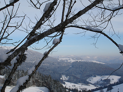 view, winter, nature, panorama, sky, blue, mountains