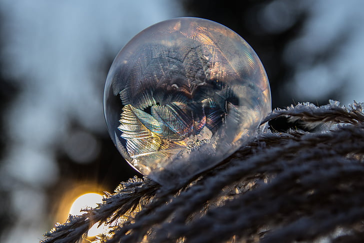 zmrazená bubble, ledového krystalu, mráz, LED, zmrazené, chlad, ledové