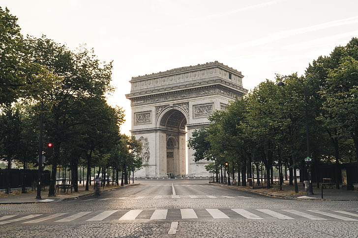 arco, de, Triomphe, Parigi, giorno, alberi, pianta
