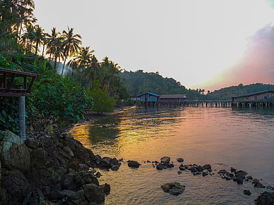 île, coucher de soleil, eau, paradis, voyage, Thaïlande, Koh chang