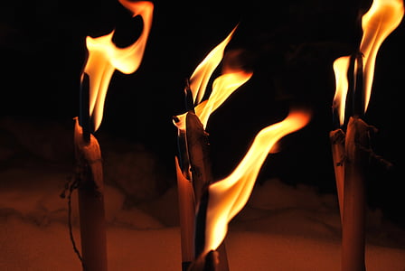 огън, факел, тъмно, пламък, изгаряне, топлина - температура, движение
