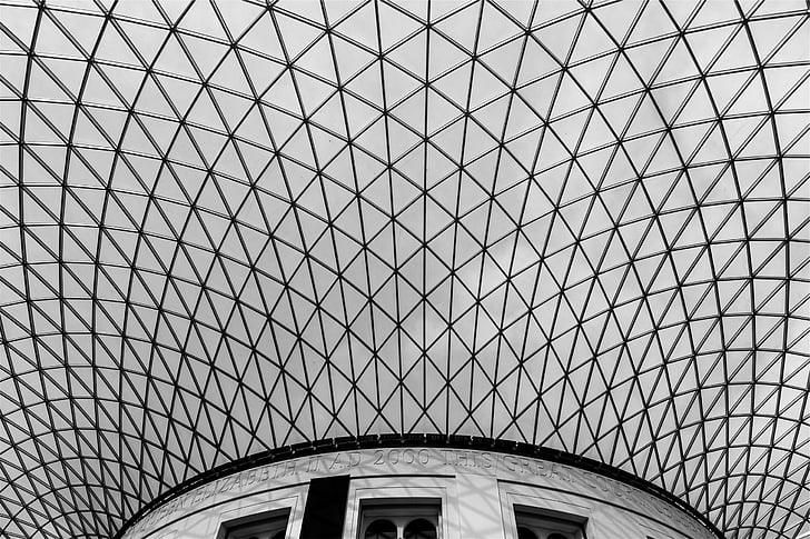 noir, blanc, béton, au plafond, La Reine Elizabeth II Great Court, architecture, structure bâtie
