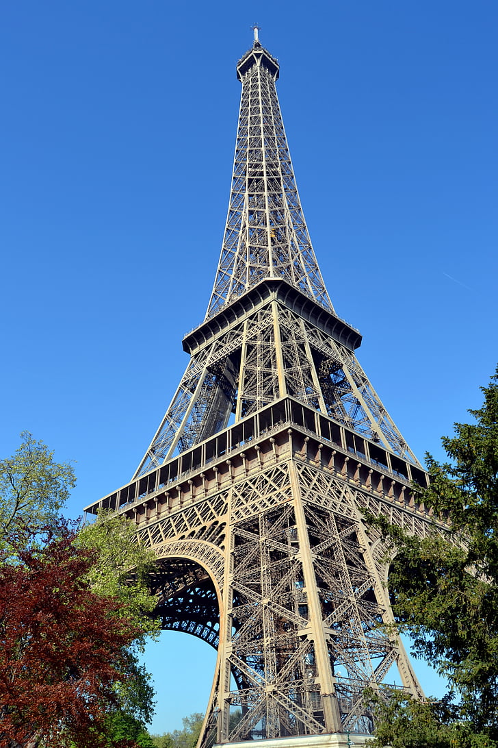 Párizs, Franciaország, tavaszi, szépség, az eiffel-torony, ünnepek, fa