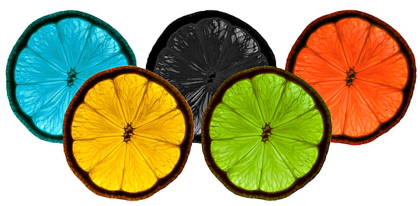 svart, blå, färgglada, mat, grön, citroner, limefrukter