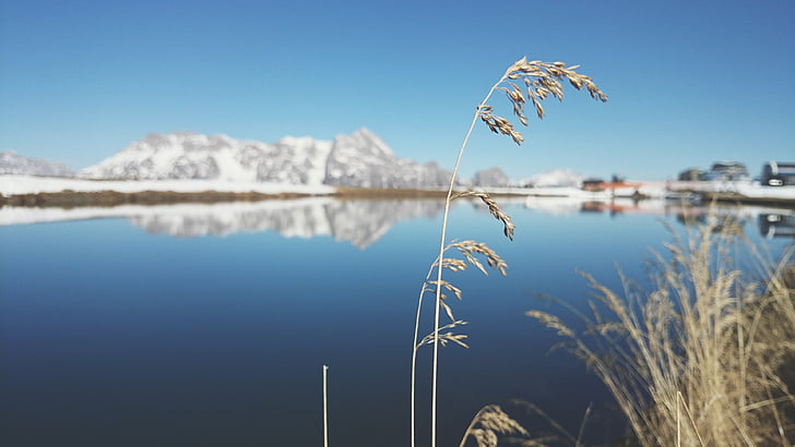 winter, Lake, Bergen, spiegel, natuur, sneeuw, water