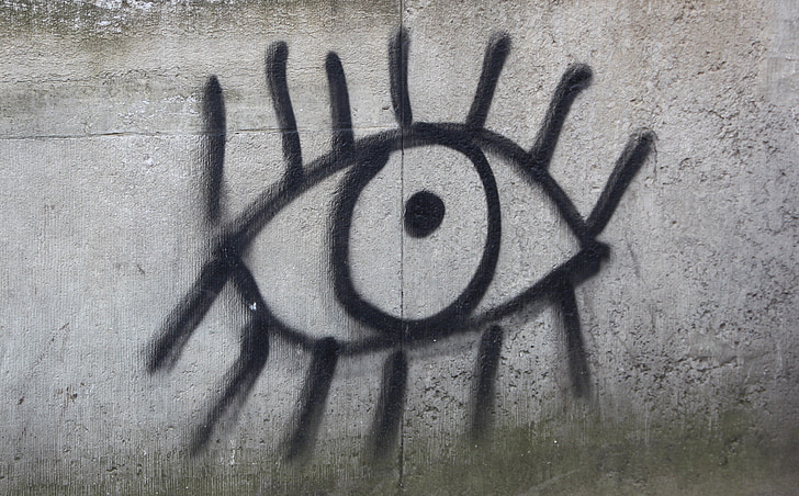 μάτι, τοίχου, γκράφιτι, μαύρο, αμοιβάδα, ψεκαστήρας, σπρέι