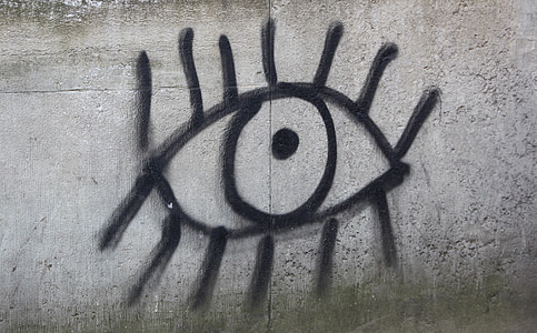 ull, paret, graffiti, negre, ameba, polvoritzador, esprai