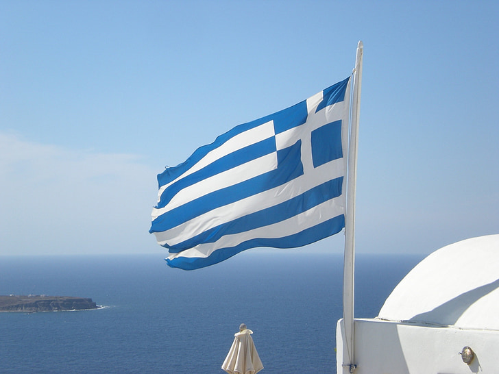 Santorini, ilha grega, Grécia, fuzileiro naval, Bandeira, Oia