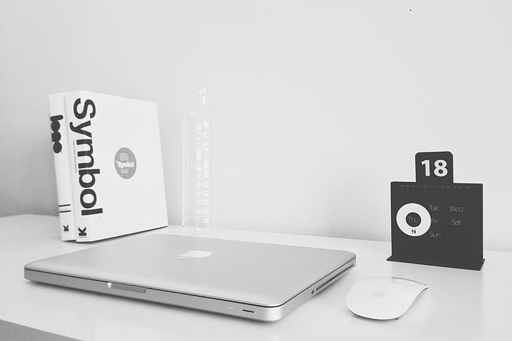 MacBook, близо до, магия, мишка, нива на сивото, снимка, Черно и бяло