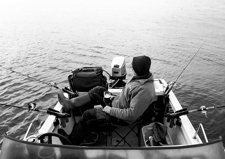 fiske, båt, mann, Windermere, lake district, Foto, fotografi
