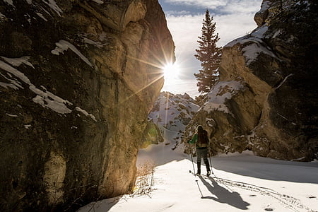 lyžování, běh na lyžích, sníh, Zimní, národní les, Yellowstone, skalní útvary