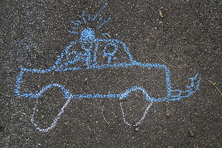police, police car, chalk, street chalk, straßenkreide, auto, patrol car