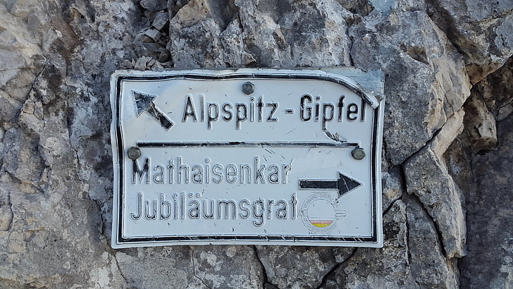 Alpspitze, Grat, Verzeichnis, Schild, Alpine, Wetter Stein, Zugspitze-massiv