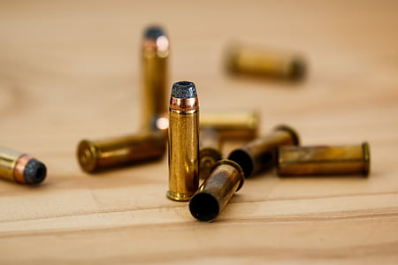 brass, bullets, brown, wooden, table, top, Bullet