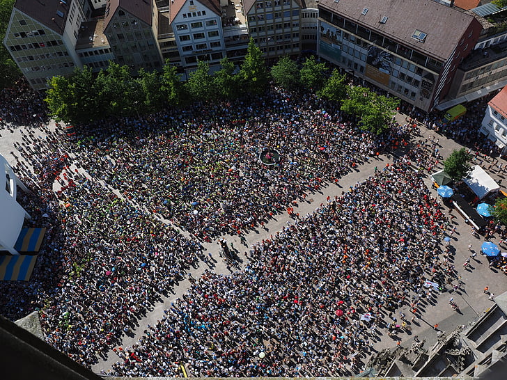 katedraali väljak, Ulm, inimese, rahvahulgad, kogumine, inimesed, rühm