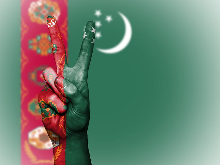 Turkmenistan, fred, hand, nation, bakgrund, banner, färger