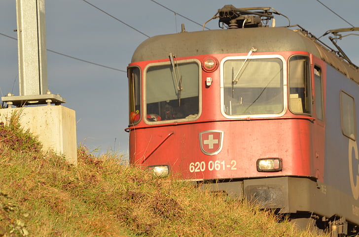 鉄道, スイス, 風景, 機関車, 赤