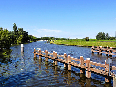 Nizozemsko, obloha, mraky, jezero, řeka, voda, odrazy