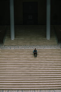 architecture, building, infrastructure, floor, stairs, people, man