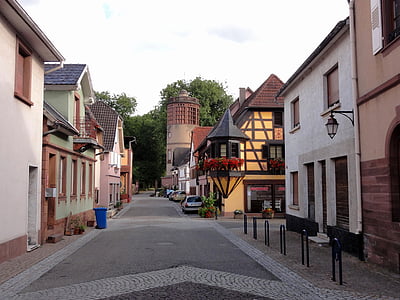 reichshoffen, france, town, buildings, architecture, street, sidewalk