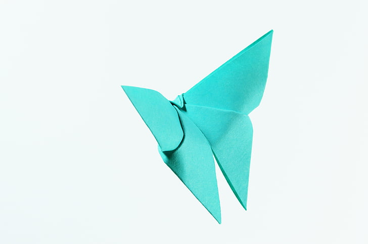 Origami, izolované, prístup, dekorácie, modrá, Zelená, Kultúra
