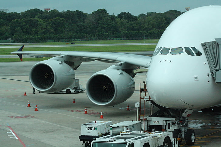 Szingapúr, repülőtér, repülőgép, Singapore airlines, A380