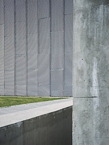 cinza, concreto, parede, grama, mínima, estrutura construída, arquitetura