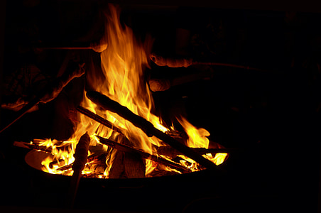 fire, campfire, stick bread, burn, flame, lighting, wood fire