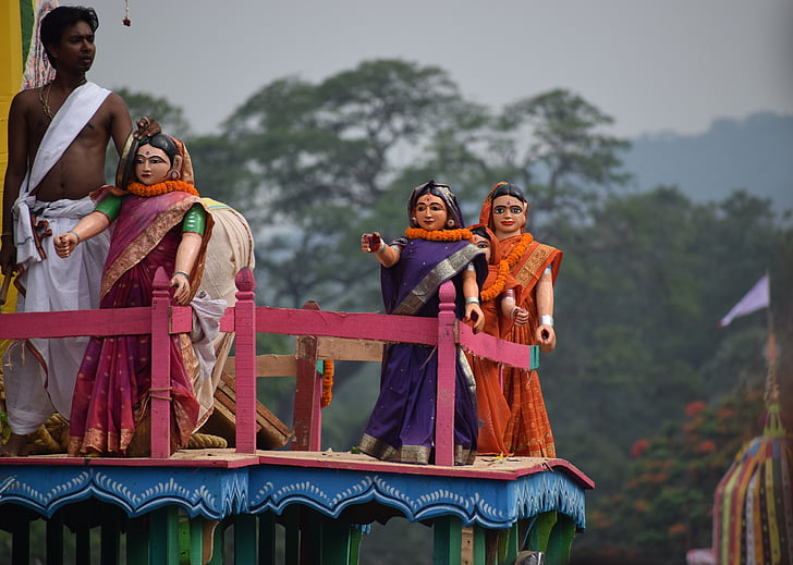 poupée, chariot, saree, Dhenkanal, Festival, Orissa, Inde