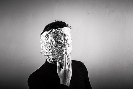 anonymous, aluminum, aluminium, foil, mask, person, face