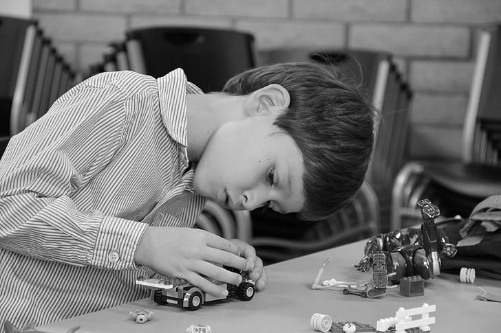 Lego, joguines, noi, construir, creatiu, Assemblea, concentració
