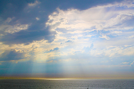 天空, 云彩, cloudscape, 太阳光线, 海, 水, 海洋