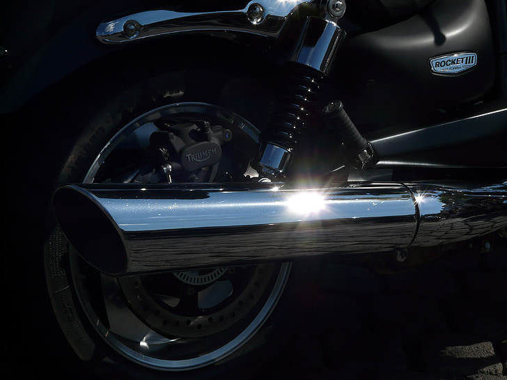 motorcycle, exhaust, chrome, vehicle, metal, sparkle, silver