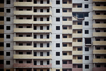 Fénykép, bézs, fehér, beton, magas, emelkedése, épületek